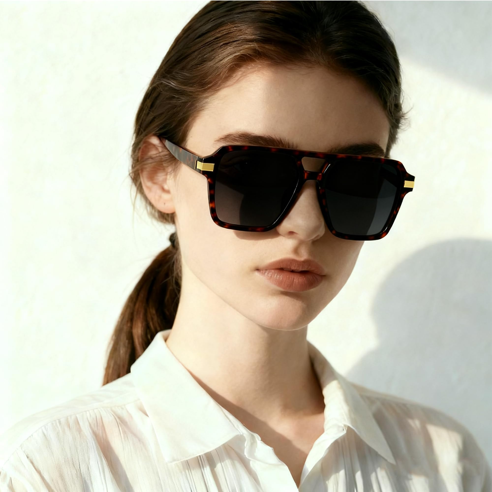 Sonnenbrille für Damen und Herren, Vintage-Stil, übergroßes rechteckiges Gestell