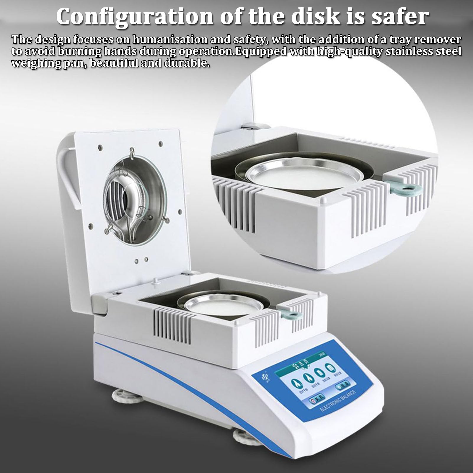 Medidor de Humedad halógeno Analizador de Humedad halógena Digital para Agricultura, Medicina, plástico, 0.01% LCD Precision Lab Tester, 2 Modos de Secado,100g0.005g