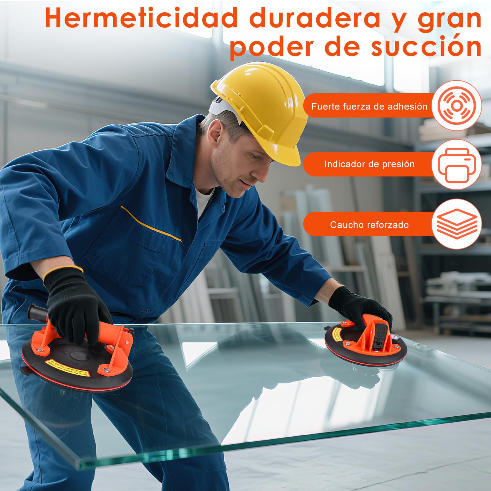 GuKKK Ventosas para Cristal con Manómetro, 2 Ventosas para Azulejos de 8 ", Elevador de Qzulejos Vacío, Capacidad de Carga Máxima de 200 kg, Ideal para Levantar Cristales, Mármol y Cerámica