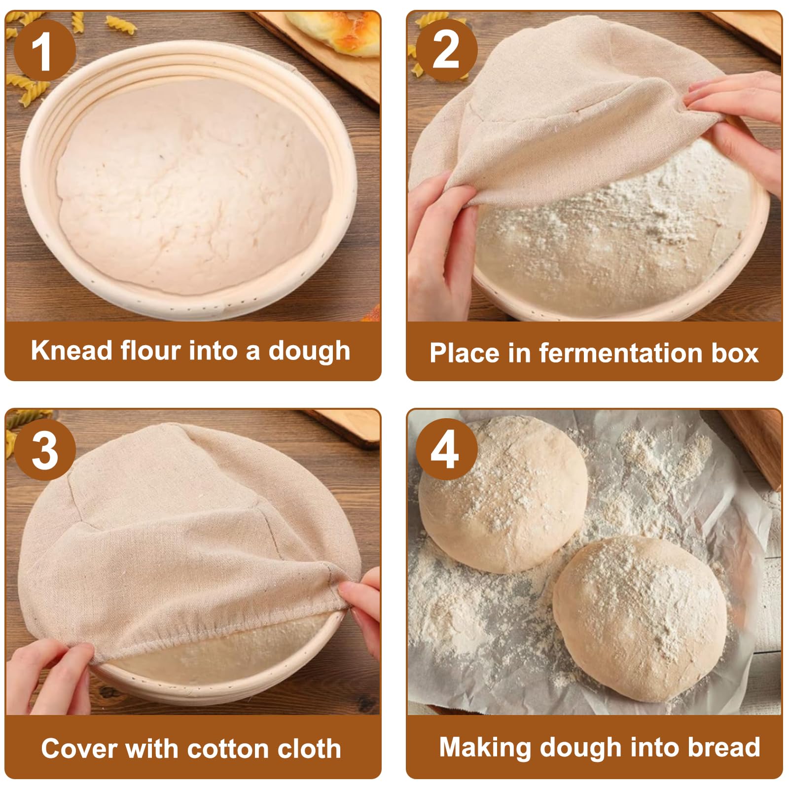 Yuehuam Banneton - Cesta de prueba de pan de 6 pulgadas, redonda de 6 pulgadas, cesta de prueba de masa madre Banneton, cuenco a prueba de masa con forros, perfecto para hornear pan y suministros para