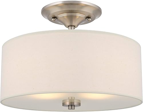 Miniatura 9 de Lámpara de techo Addison CSF30 semiempotrada, moderna, para 2 focos, de 13 pulgadas, con pantalla de tela blanca, RV-CSF615-414-BN, 60.00watts