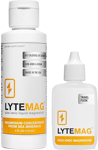 LYTEmag Líquido Magnesio Concentrado Suplemento 60 porciones Pico Iónico Magnesio de Sal Natural Mar para Apoyo al Sueño, Recuperación Muscular,
