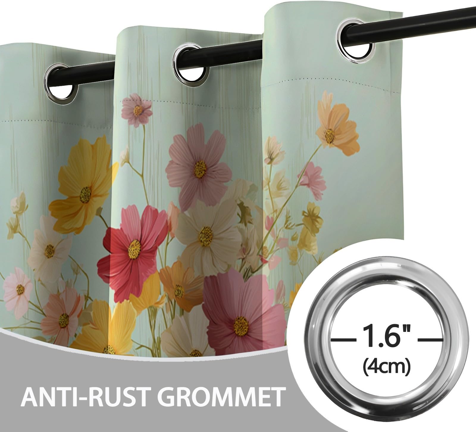 Hellgrün Blickdicht Vorhänge für Wohnzimmer Retro Buch Blumen Verdunklungsvorhang mit Ösen, Blickdicht Gardinen Thermovorhang für Schlafzimmer Deko 2er Set, H 260 x B 140 cm