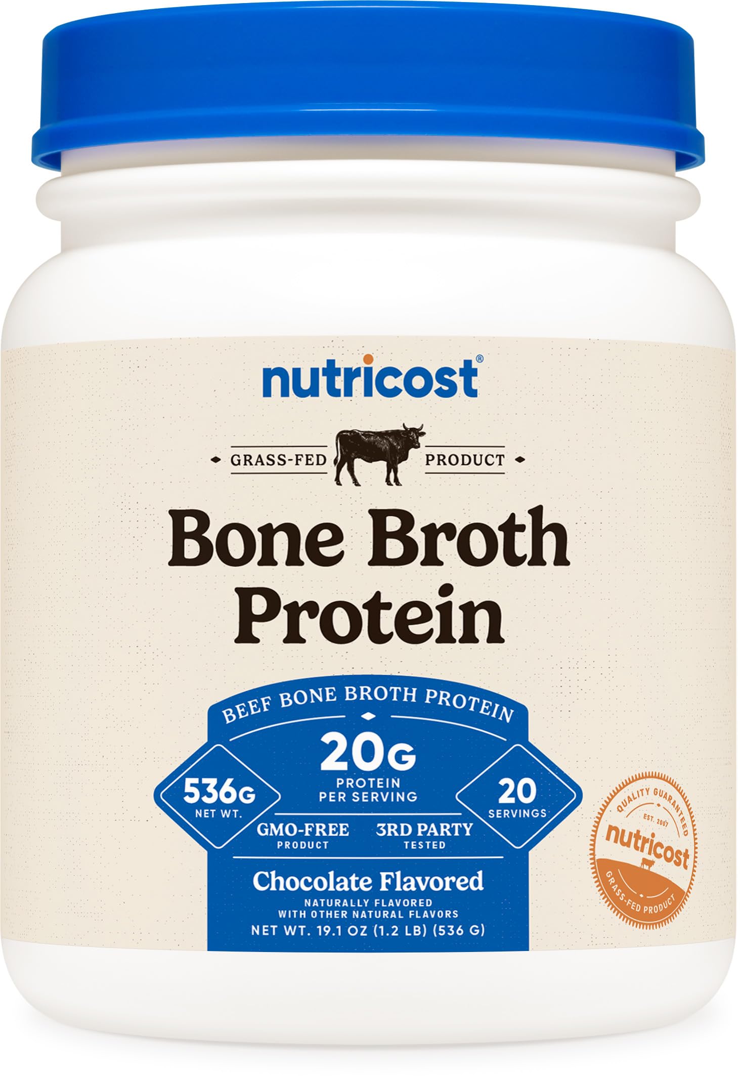 Nutricost Beef Bone Broth Protein Powder Chocolate (20 Servings) - Gluten-Free, GMO-Free