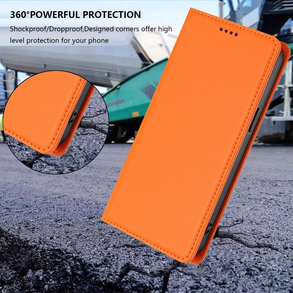 Étui Galaxy S21 FE orange anti-choc protégeant l'écran grâce au clapet magnétique robuste - 6