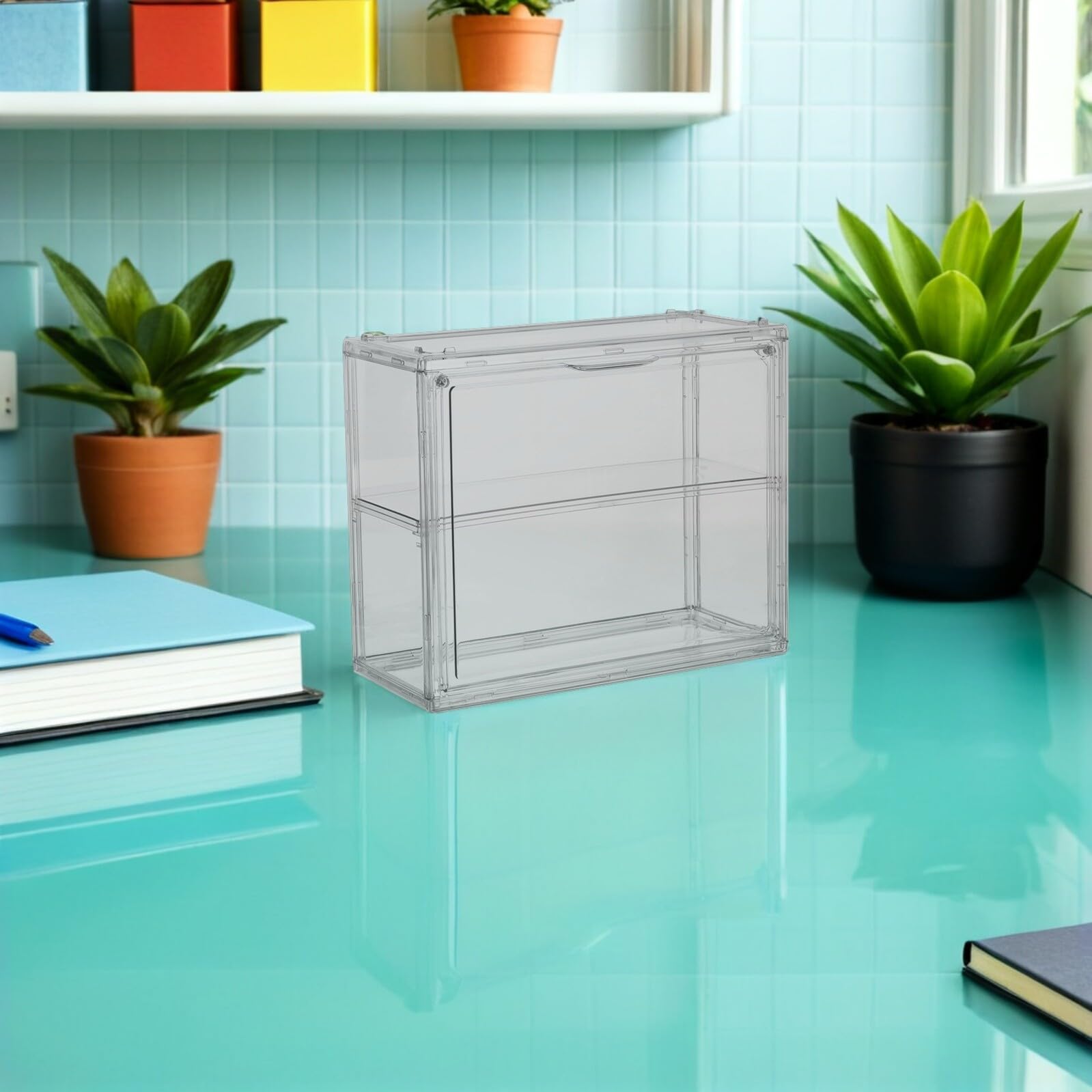 Vitrina Apilable de Acrílico Transparente para Maquetas de Coches, Caja Expositor Doble Capa 27x22x12 Cm Estante Desmontable, Organizador Compacto para Coleccionistas y Figuras