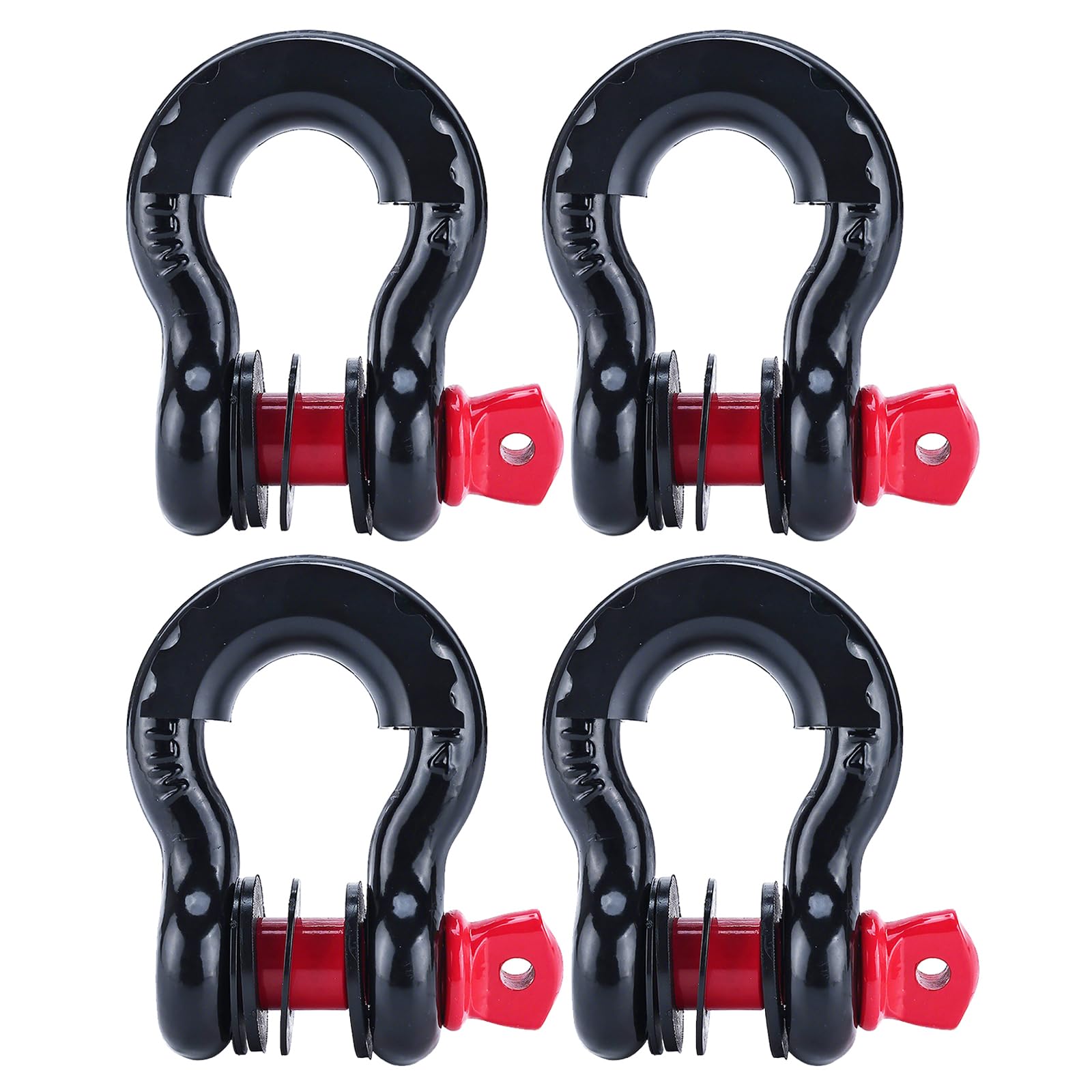 FreeTec 4 Pièces Manille 4x4, 4,75 Tonnes Manille de Levage, 3/4" Manilles de Remorquage 4x4, Manilles Acier Galvanisé de Traction de Remorque pour Jeep Voiture Camion (Noire et Rouge)