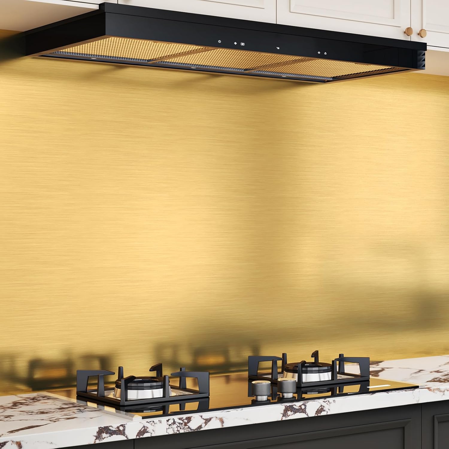 WESTICK Glossy Stainsteel Steel Gold Contact Paper for Countertops Waterproof Brushed Gold Wallpaper Peel and Stick Metallic Refrigerator Vinyl Wrap for Fridge Dishwasher Cabinets DIY 15.8" x 80"