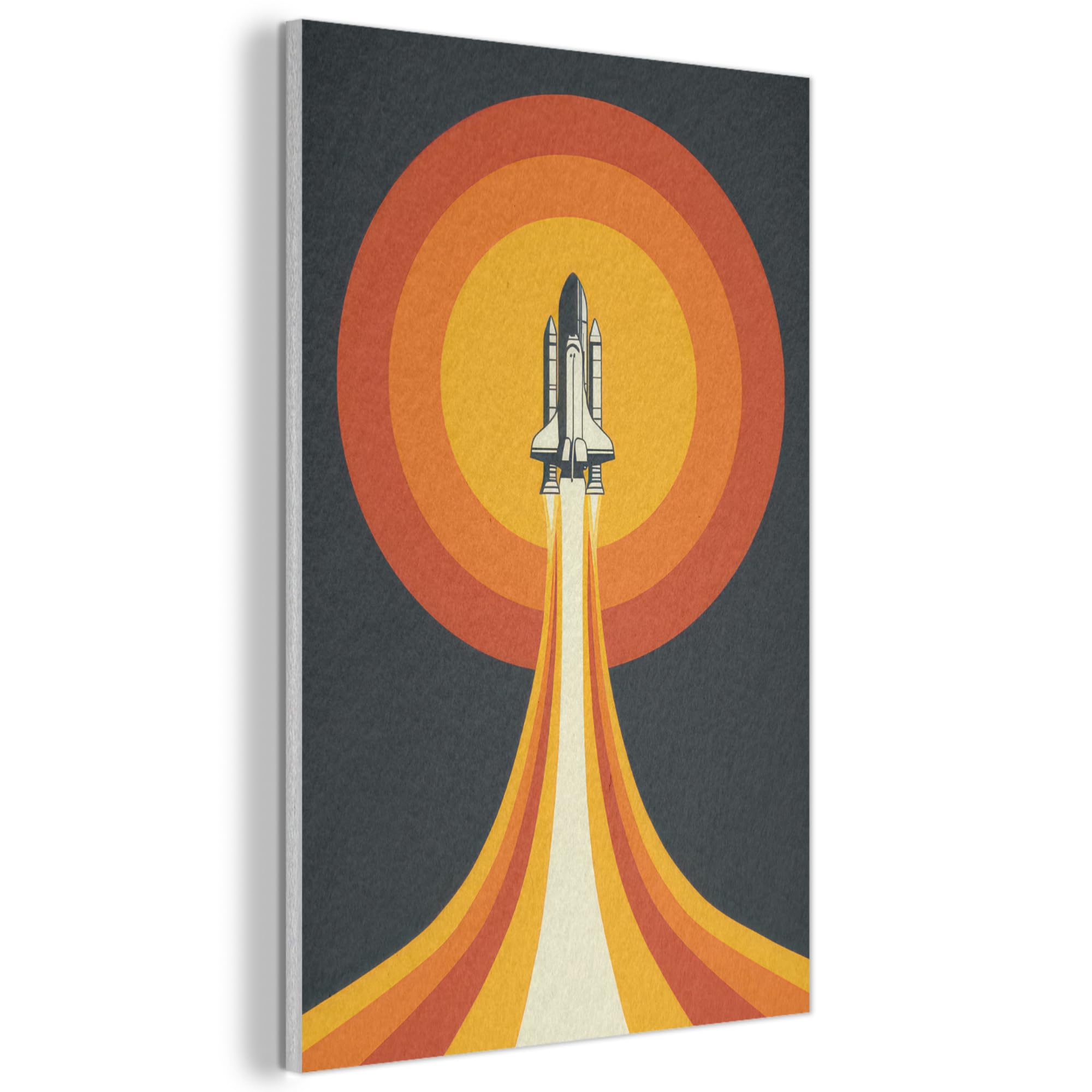MuchoWow© Felt Panel 40x60 cm Framed Design Print Accent Interior Wallart Decoration Wall Art Retro - Rocket - Circle