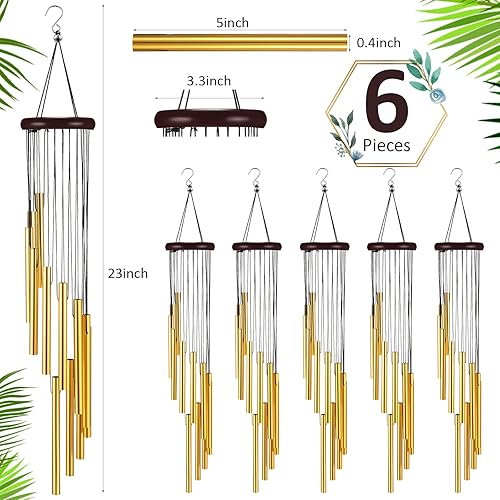 Miniatura 2 de 6 carillones de viento conmemorativos de tono profundo con 6 tubos de aluminio, tubos de aluminio dorado, melodía calmante para jardín, patio,