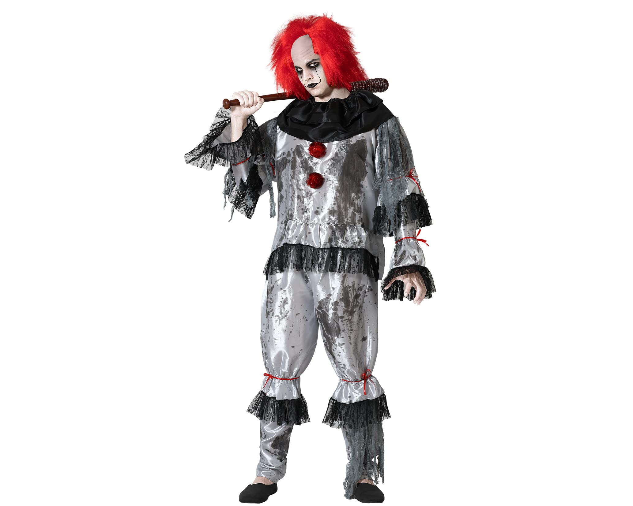 Atosa Disfraz Halloween Payaso Macabro Gris Adulto Hombre, Inspirado en Pennywise, Incluye Camiseta y Pantalón con Detalles Terroríficos