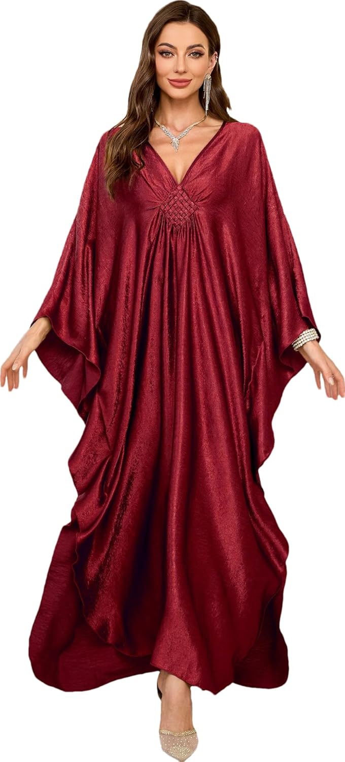 Solid color chiffon plus size kaftan dresses for women