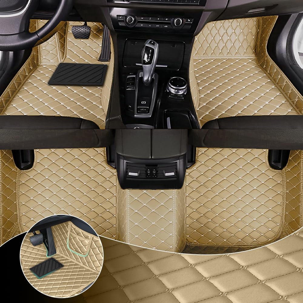 Car Floor Mats for Nissan Altima 2008-2012, All Weather Protection Wear-reistant Waterproof Leather Floor Liners Anti-Slip Pedal Design Easy to Clean(Beige)