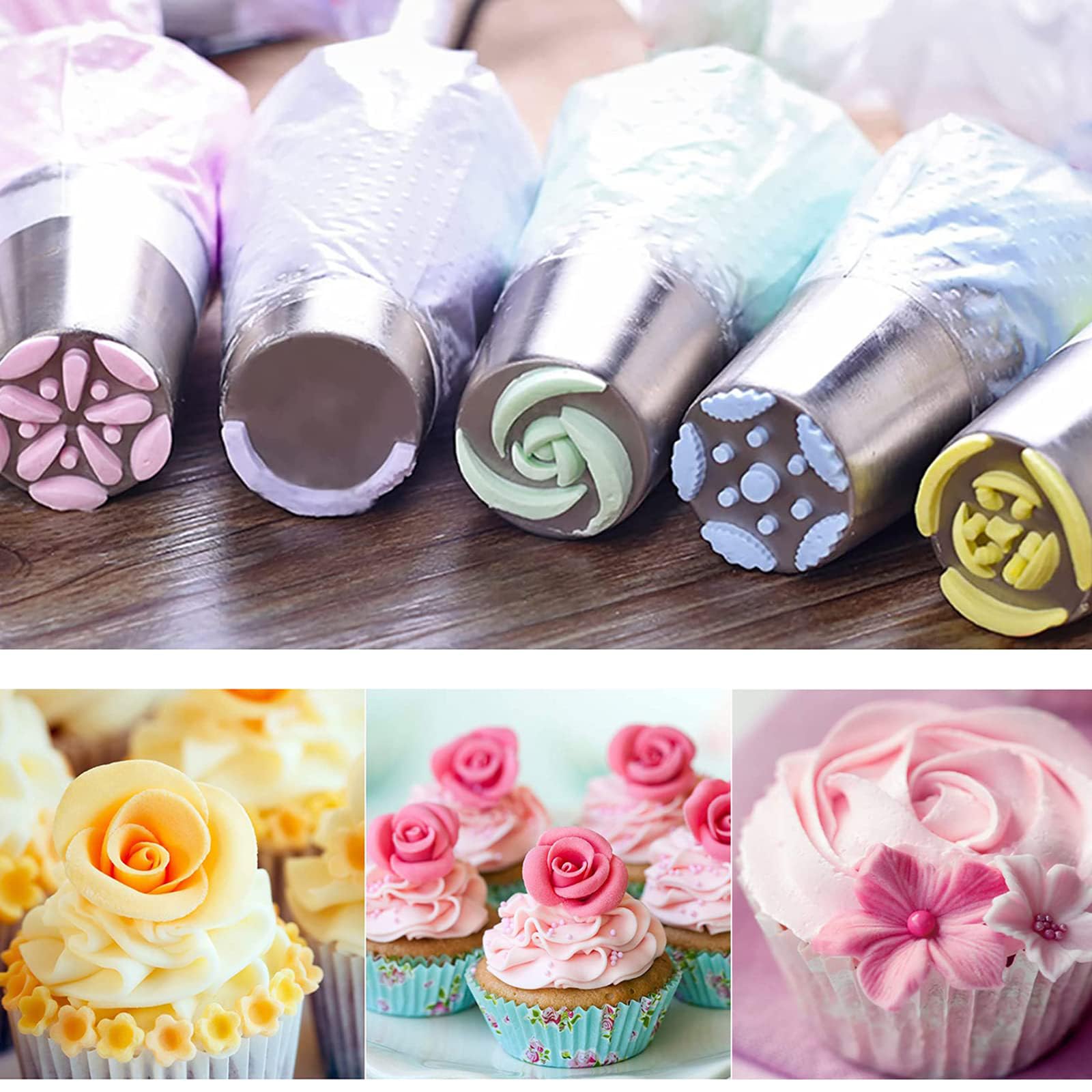 27pcs Decorazione Torte Russi Set, Punte Sac a Poche, Beccucci per Tubi Flessibili, include 12 Punte per Glassa a Fiore 2 Punte a Foglia 2 Accoppiatori 11 Manicotti per Pasticceria (27PCS Beccucci)