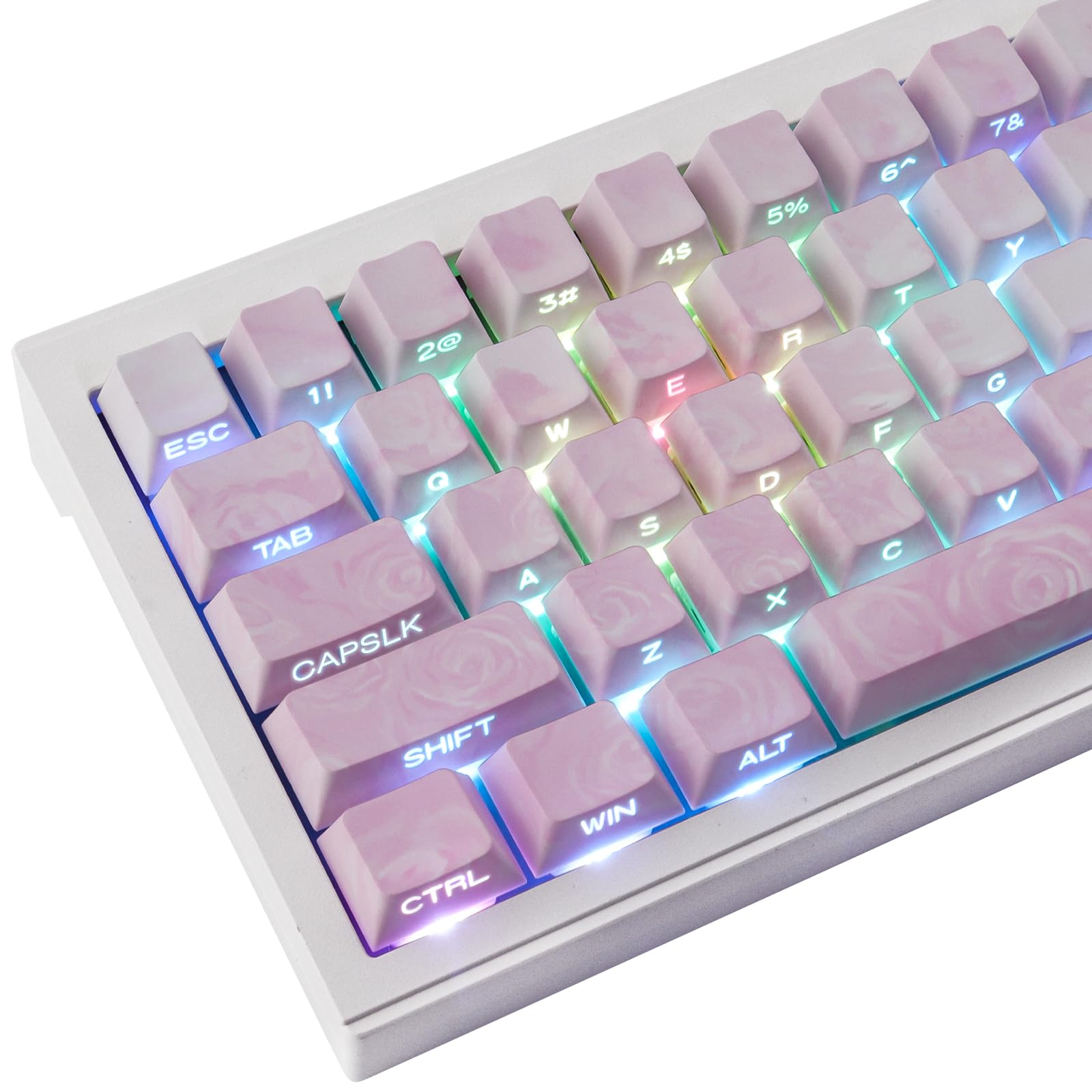 PBT Keycaps - Side Printed Shine Through Keycap Set,131 Keys Rose Coast Pink Cute Keycaps, Double Shot Custom Key Cap Cherry Profile Keyboard Keycap
