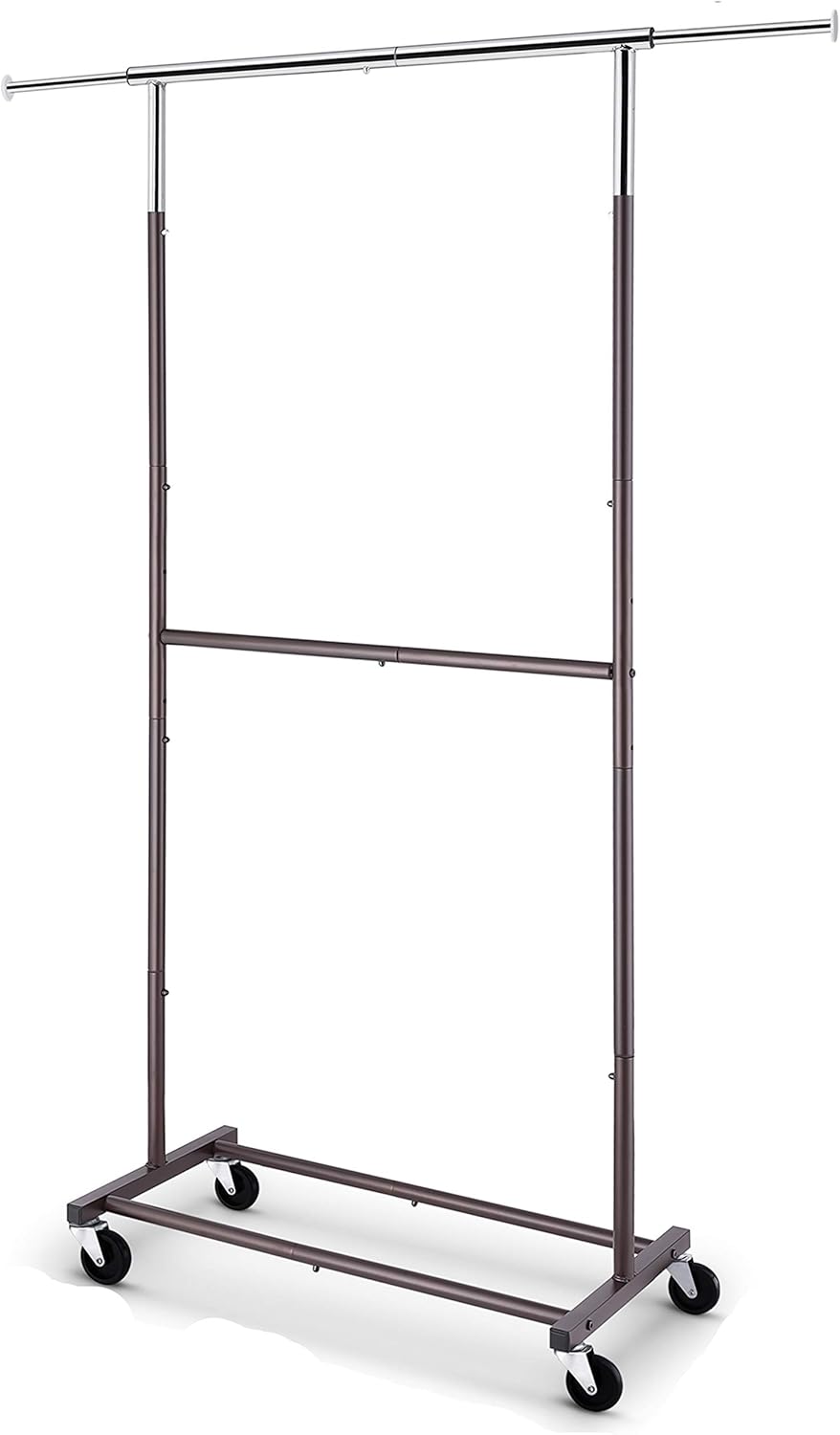 Simple Trending Double Rod Clothing Garment Rack, Rolling Clothes Organizer on Wheels for Hanging Clothes, Chrome: Home Improvement