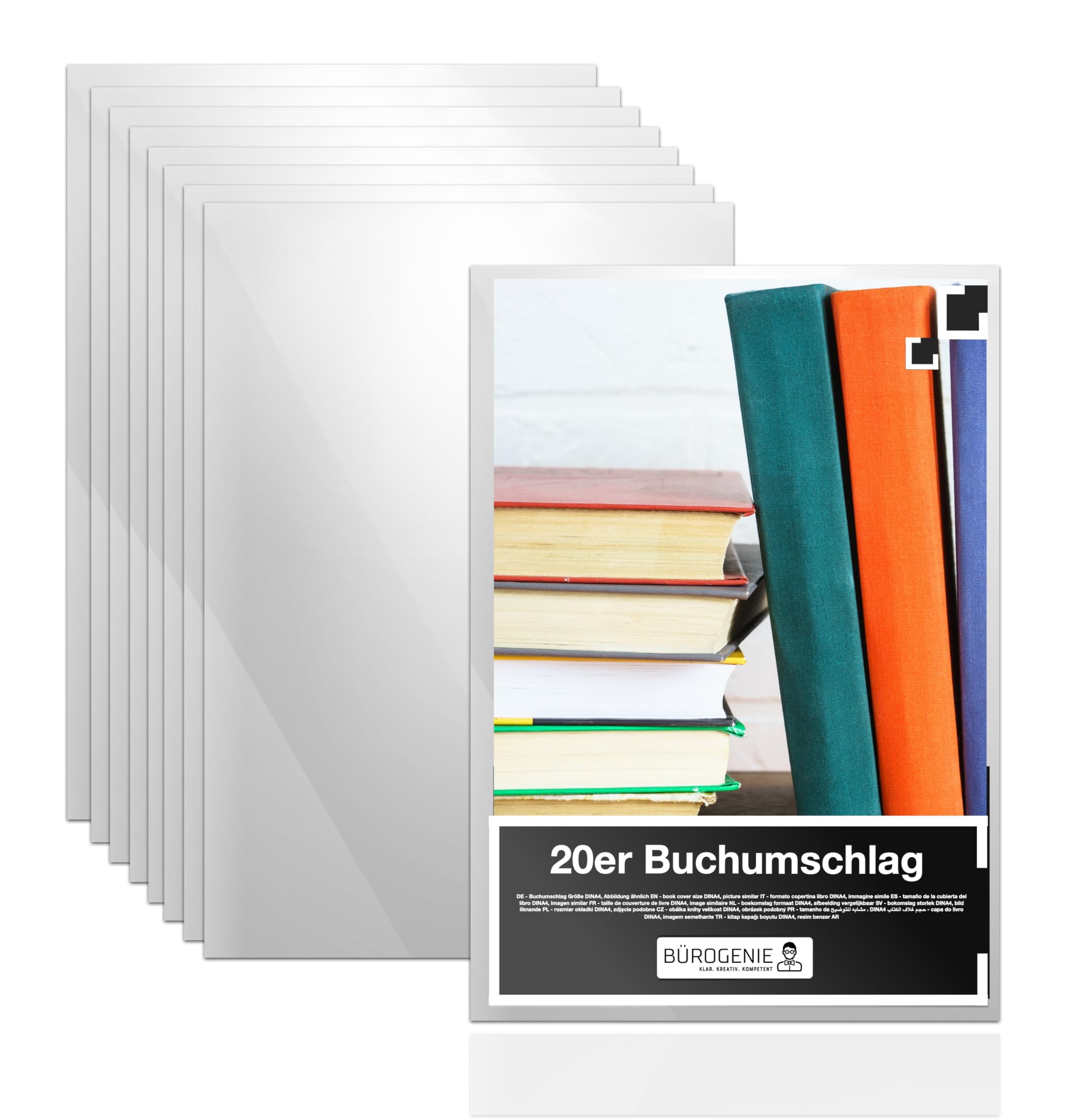 20 x Book Covers Clear & Transparent Cover & Book Cover Book Protector, DIN A4, Ideal for Protecting Books Notebooks