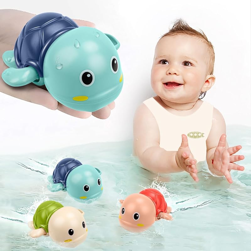 Juguetes de baño de tortuga de cuerda para niños pequeños de 1 a 3 años, paquete de 3 juguetes flotantes para bañera | No eléctrico, bordes lisos, plástico ABS, para pileta y bañera, juego educativo con agua, regalo para Baby Shower