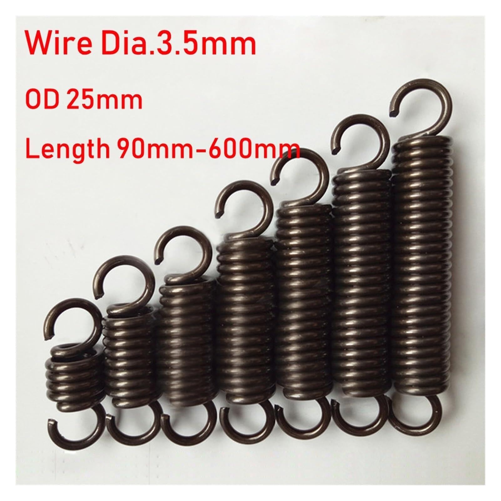 3 pièces Ressorts de traction 3,5mm 450mm Acier 65Mn Ø ext. 25mm