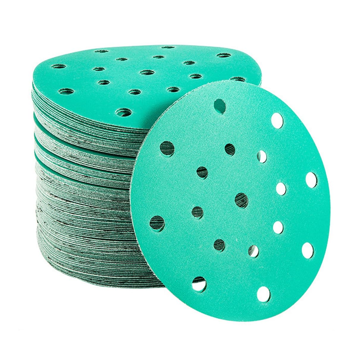 Discos de lijado de 150 mm: 100 almohadillas de lijado con gancho y bucle con grano 60-2000 for lijadora orbital aleatoria, juego de papel de lija surtido de 17 agujeros(180grit)