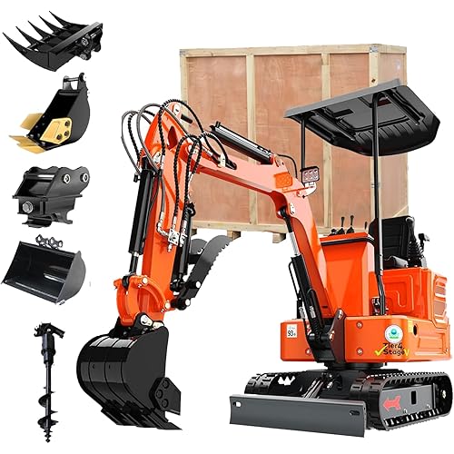 unassembled2650lbMini Excavator with 13.5HP Gas Engine, Hydraulic Thumb, Quick Connect Attachments, Compact Design for Garden, Yard Landscaping, Farm, and Small Construction Projects (+5attachments)