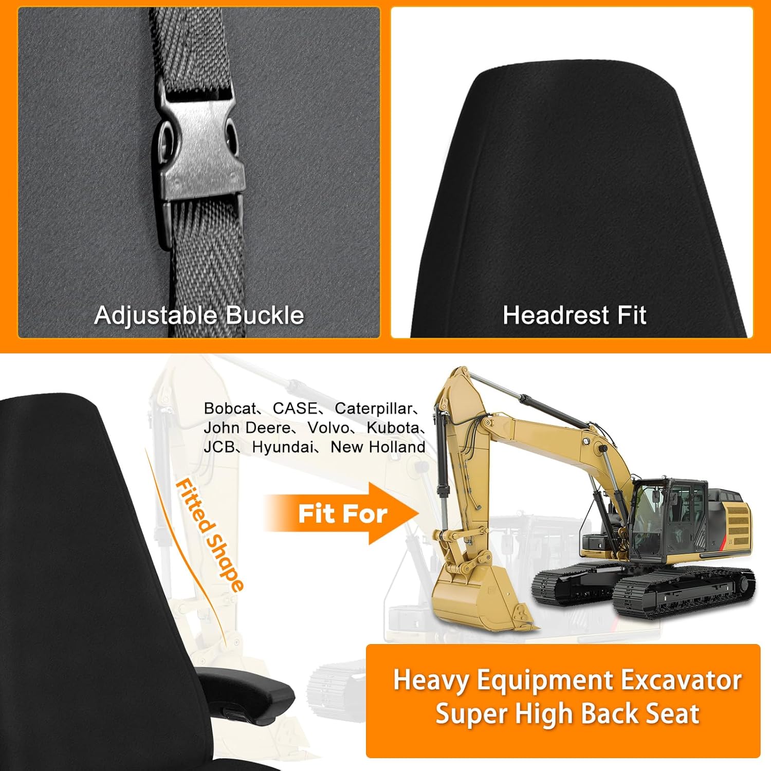 20x35 High Back Seat Cover for Excavator Super, Dutch Velvet Automotive Cover Cushion Accessories, Compatible with Caterpillar Kubota Bobcat CASE John Deere
