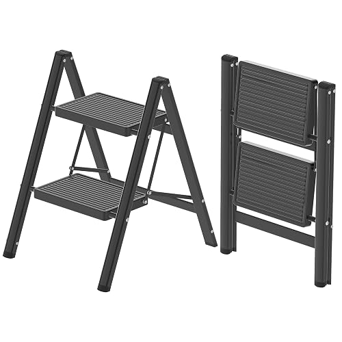 2 Step Ladder, Folding Step Stool with Anti-Slip Wide Pedal,