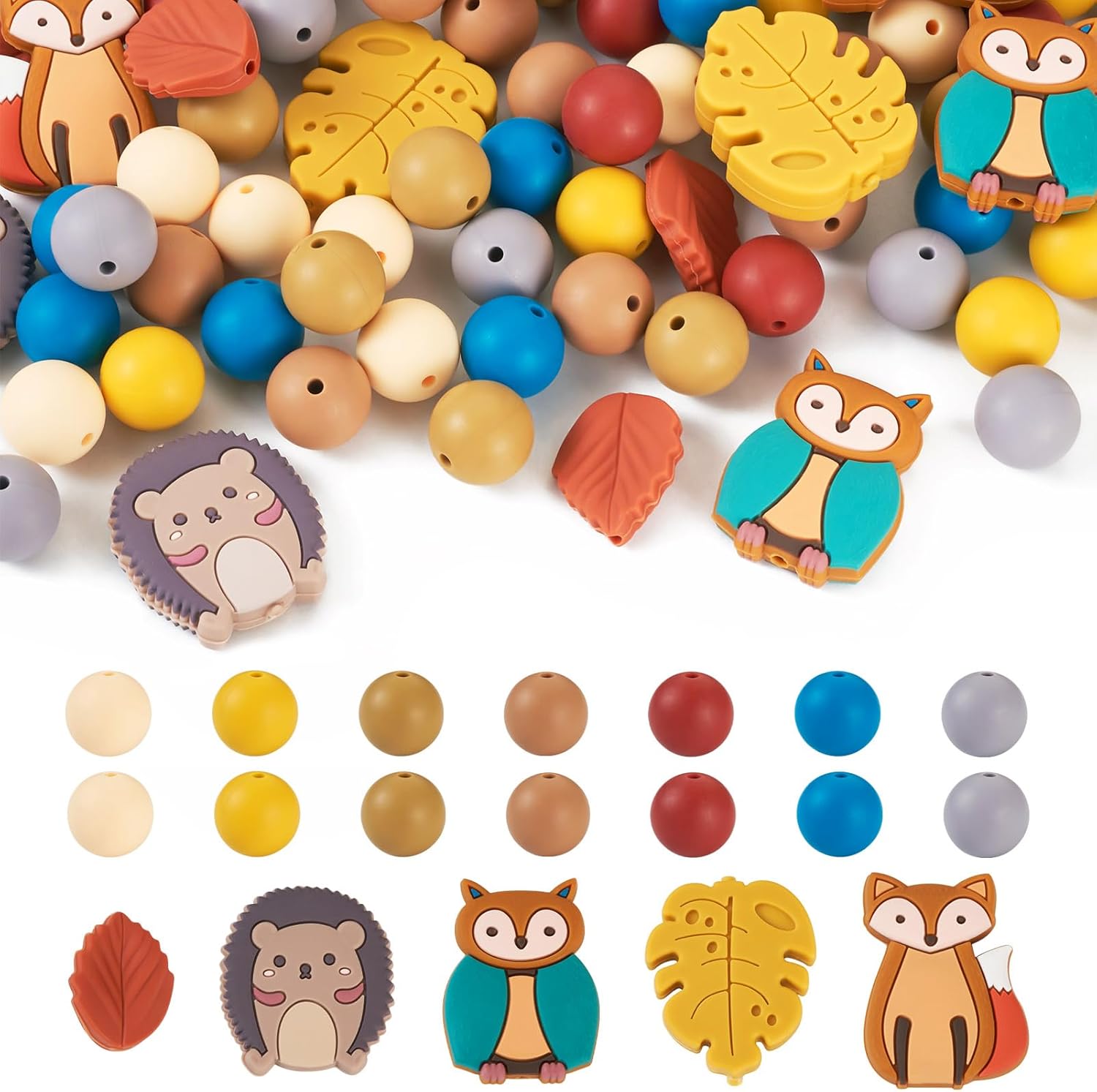 Beadthoven – Cuentas de silicona de 0.59 pulgadas (0.591 in) con diseño de animales del bosque otoñal, cuentas focales rústicas para Acción de