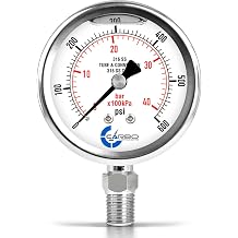 600 PSI Liquid Filled Pressure Gauge, 2.5" Dial, 1/4 NPT Lower Mount, 316 SS Case, 316 SS Wetted Parts, Dual Scale PSI/Bar - ASME B40.1 Grade A