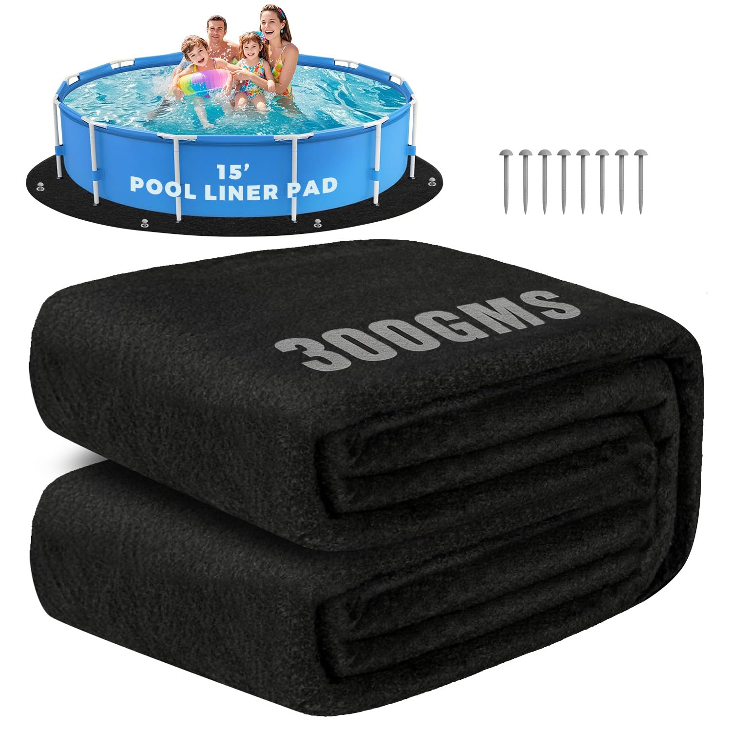 Photo 1 of ***SIMILAR ITEM***
RHRTTUE 15 FT Round Pool Liner Pad for Above Ground Pools, 300GSM Heavy Duty Thickened Pool Pad with Grommets & Stakes, Anti-Shift Underlay Mat, Puncture & Weed Proof Pool Ground Mat, Black