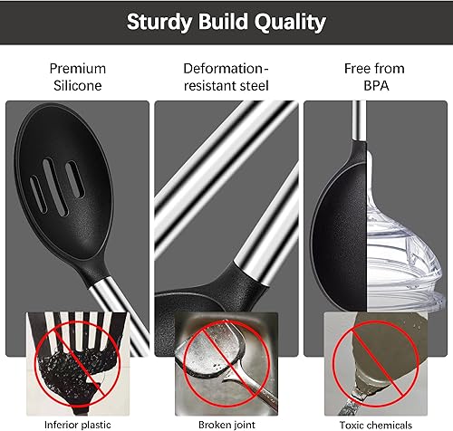 Miniatura 7 de Juego de 4 cucharas ranuradas para pasta de silicona resistente al calor, para utensilios de cocina antiadherentes, espátulas ranuradas de silicona