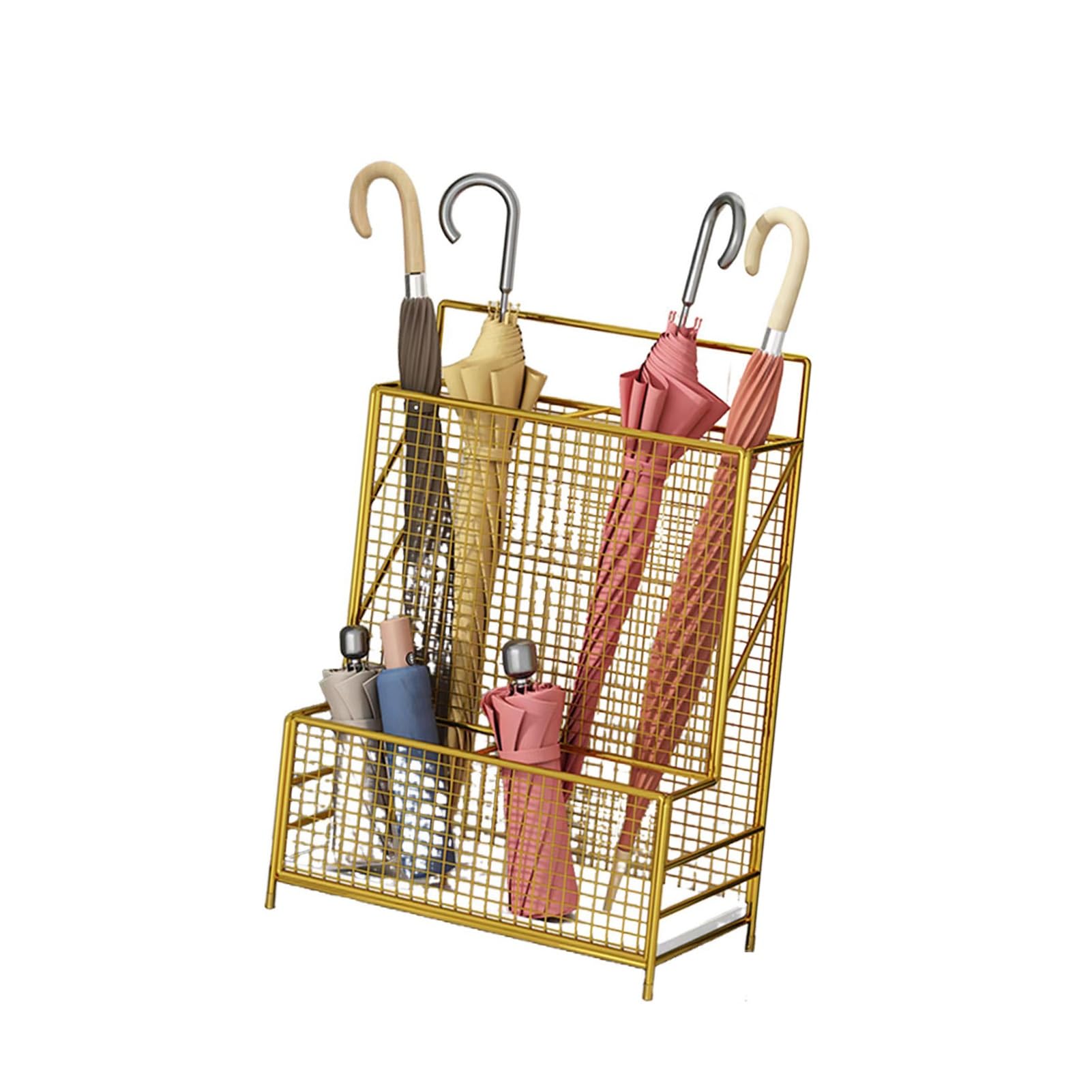 WXPGFEQ 2 Tiers Umbrella Stand with Drain Tray, Sturdy Storage Rack for Entryway, Porch, or Office, Holds Multiple Umbrellas