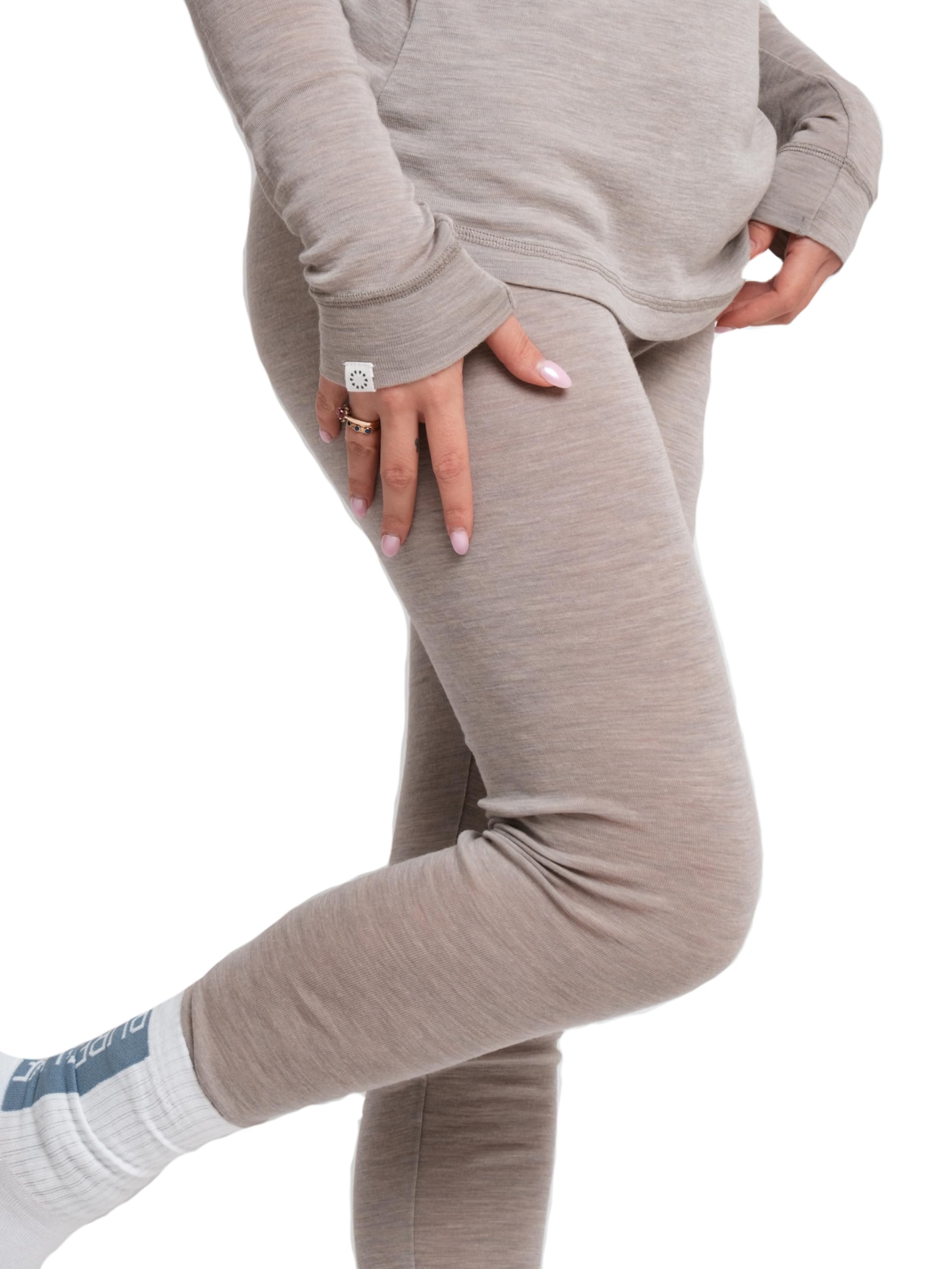 Pure Lime Merinowollen sportleggins Damen lang | 100% Merino | Beige | Alltagstauglich Sportbekleidung | Atmungsaktiv thermounterwäsche dame | Temperaturregulierend winterkleidung für damen
