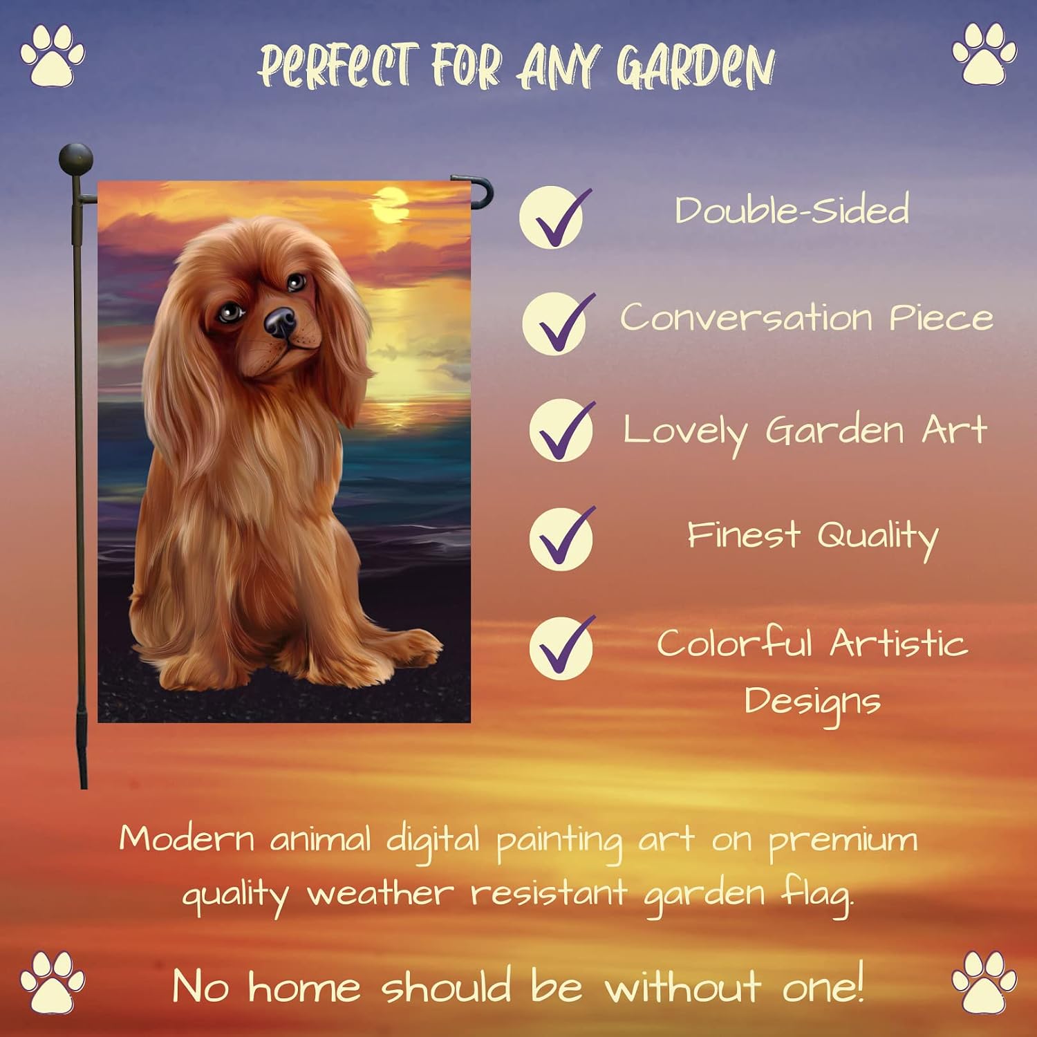 Doggie of the Day Sunset Cavalier King Charles Spaniel Dog Garden Flags- Outdoor Double Sided Garden Yard Porch Lawn Spring Decorative Vertical Home Flags 12 1/2"w x 18"h - GFLAG61890