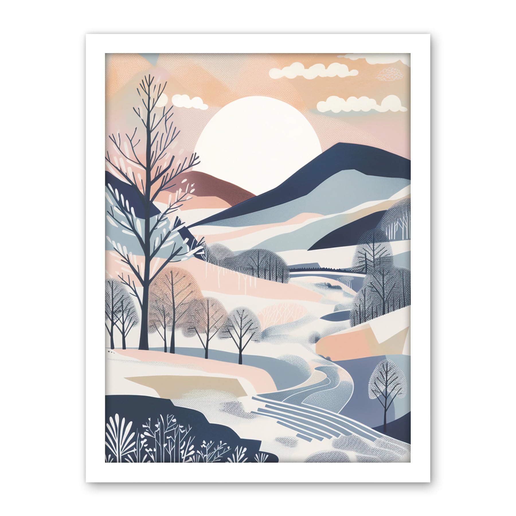 Artery8 Countryside Path in Boho Hill Winter Landscape Artwork Framed Wall Art Print 18X24 Inch