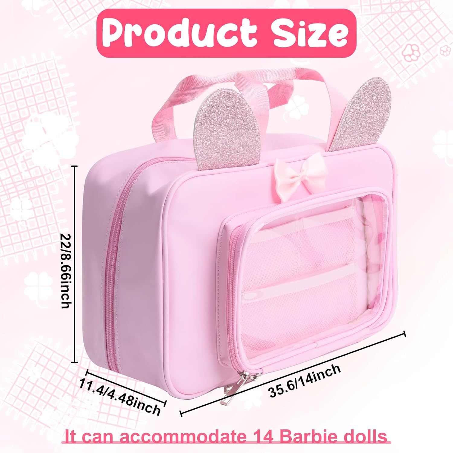 Carrying Case Compatible with Barbie 12-Inch Dolls, Clothes & Accessories, Doll Organizer Bag with 2 Front Transparent Windows, 2 Binders with Multiple Storage Pockets, Extra Doll Stuff Pockets