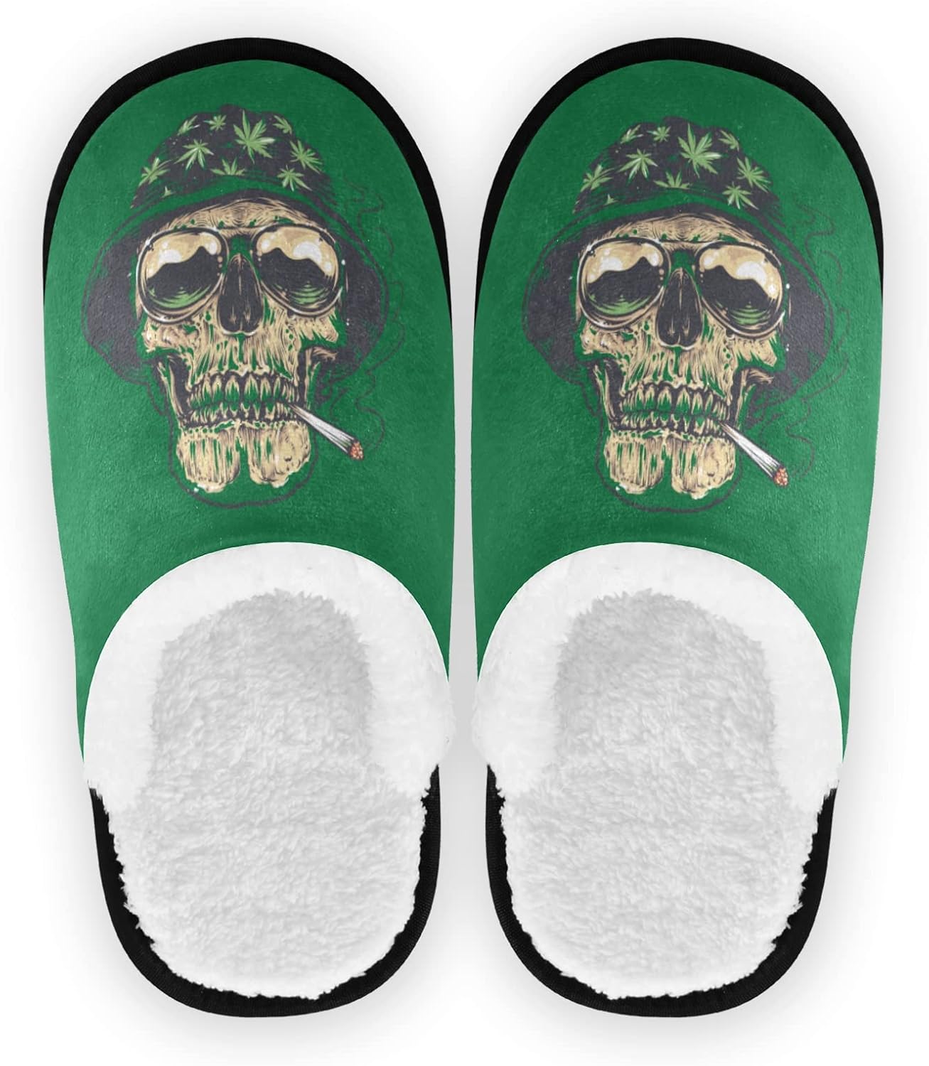 GuoChe Skull Slippers for Women Men Funny House Slippers On Skull in Hat with Marijuana Leaf and Sunglasses Bathtub House Shoes Indoor Outdoor-M