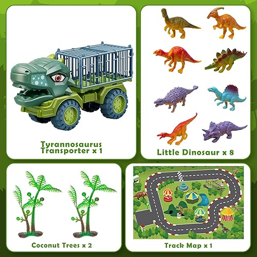 Miniatura 2 de Juguetes de camión de dinosaurios para niños de 3 a 5 años, vehículo de transporte de tiranosaurio con 8 figuras de dinosaurios, juguetes de