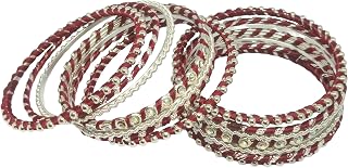 Bling it Up! Set of 14 Silk Thread, Stone & Kundan Studded Chuda Bangles | Ethnic Collection | Gift for Women - Maroon wit... Price In India