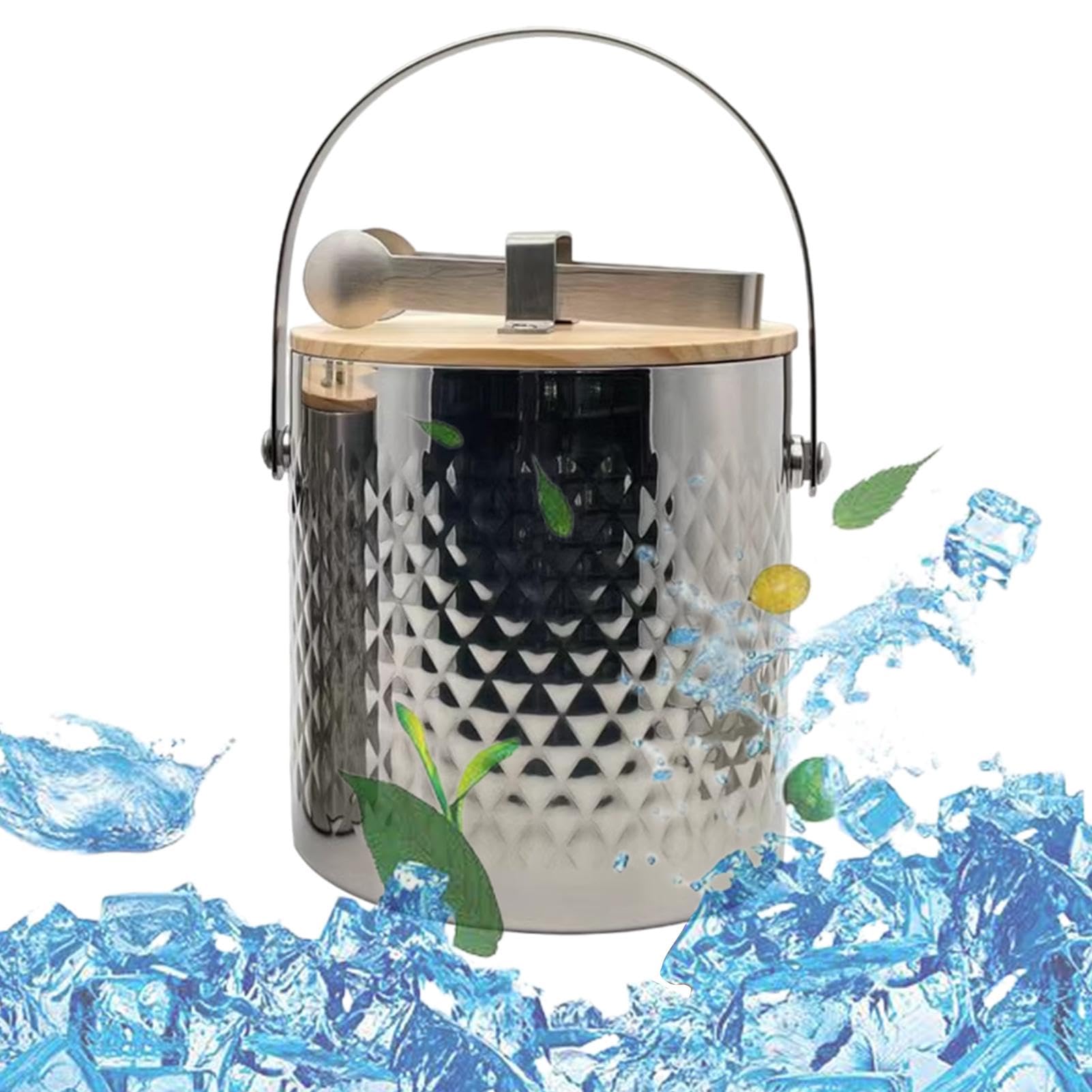 Seau a Glacon Isotherme avec Pinces Poignée Couvercle 1.4/2/3L Double Paroi en Acier Inoxydable, Seaux et Pinces à Glaçons, Rafraîchisseur Champagne