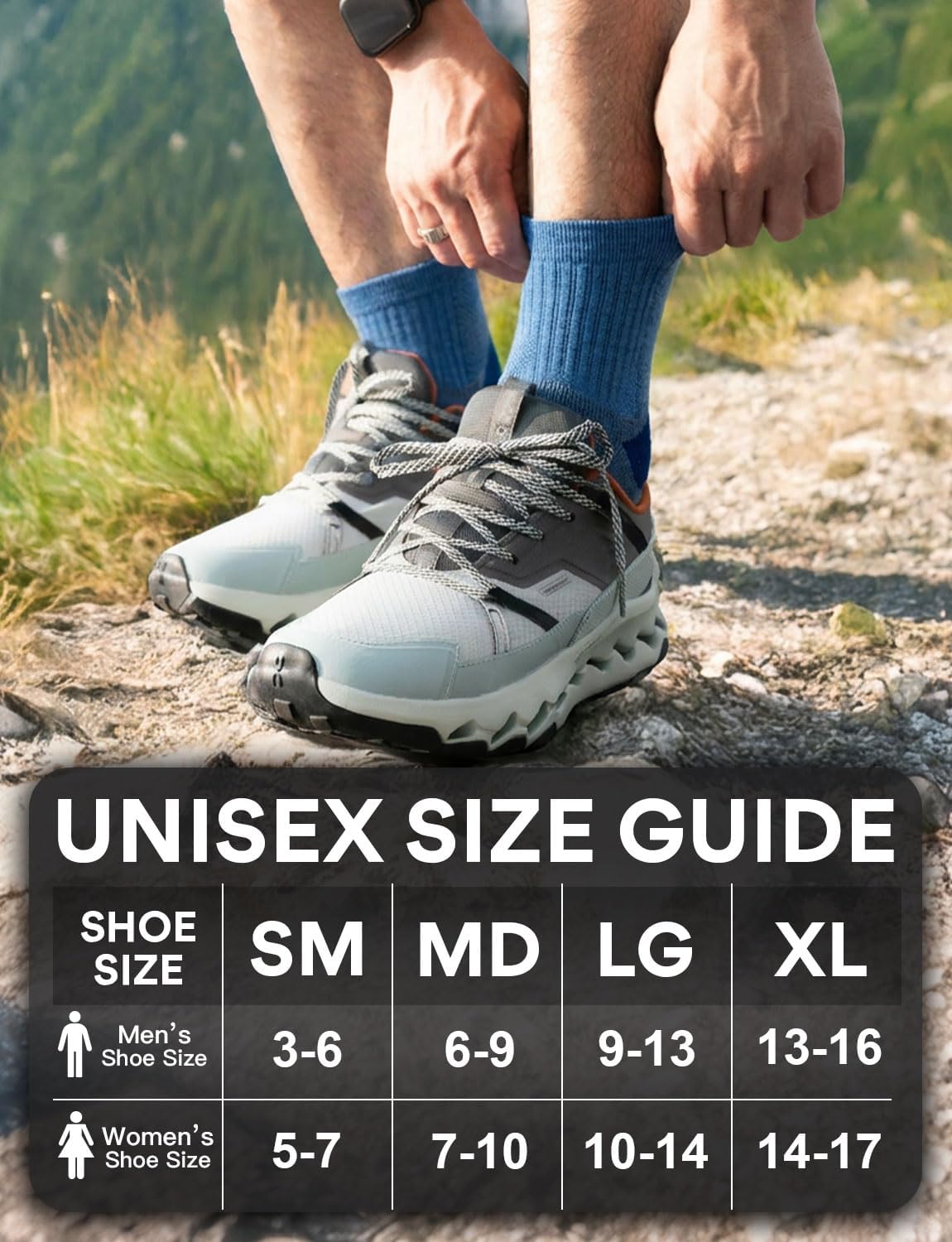 Juclise Men's Lightweight Quarter Merino Wool Hiking Socks 2 Pair, Thin Breathable Anti-Blister Moisture Wicking