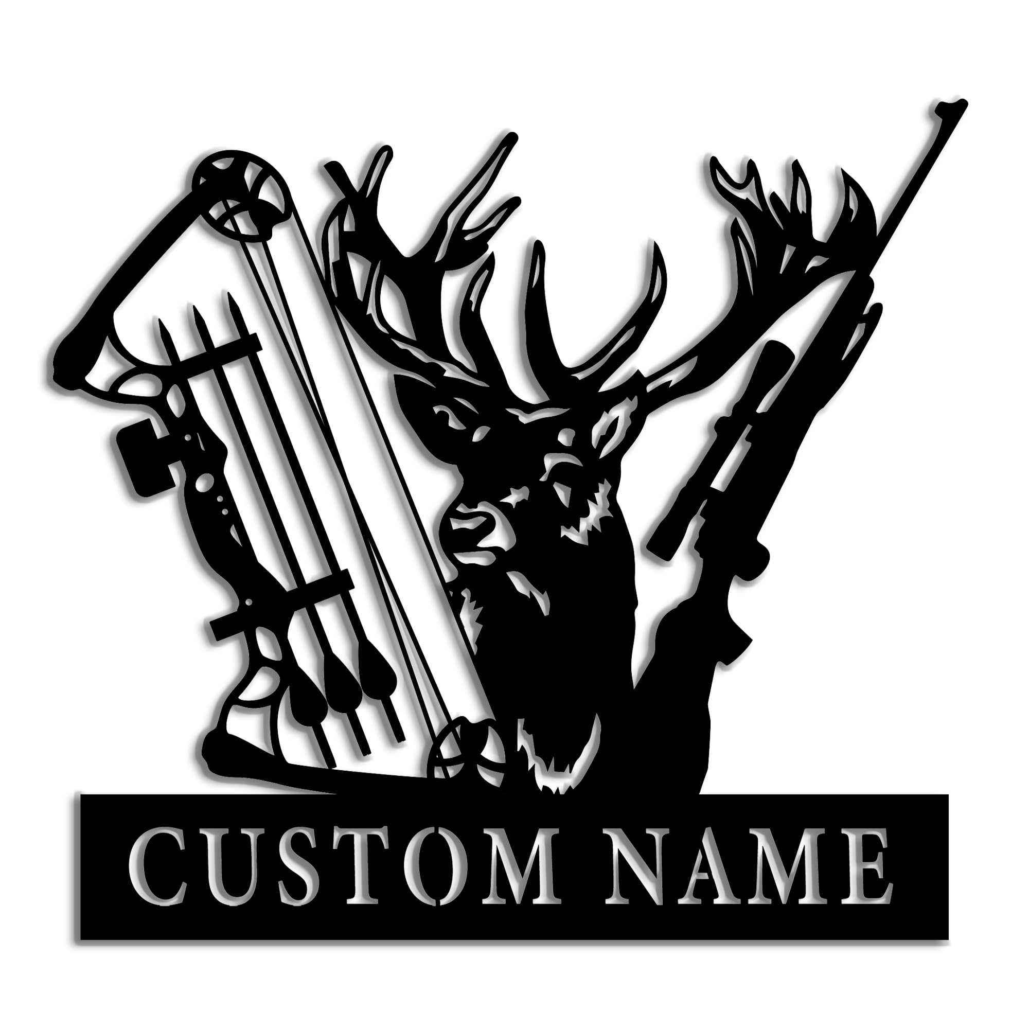 Custom Deer Hunting Metal Sign,Personalized Bow and Hunting Rifle Metal Wall Hanging,Deer Hunter Sign, Hoom Decor, Hunter's Gift,8-24 inch