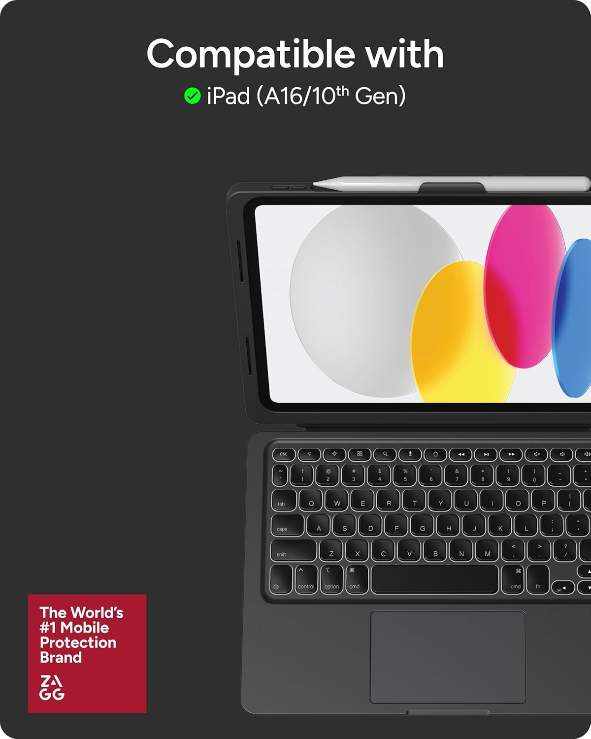 ZAGG Pro Keys Connect iPad 11" (A16)/ 10.9" (10th Gen) Keyboard Case – USB‑C Direct Connect Keyboard with Trackpad, Detachable Backlit Keys, 6.6 ft Drop Protection, Kickstand & Dual USB‑C Ports, Black - Image 2