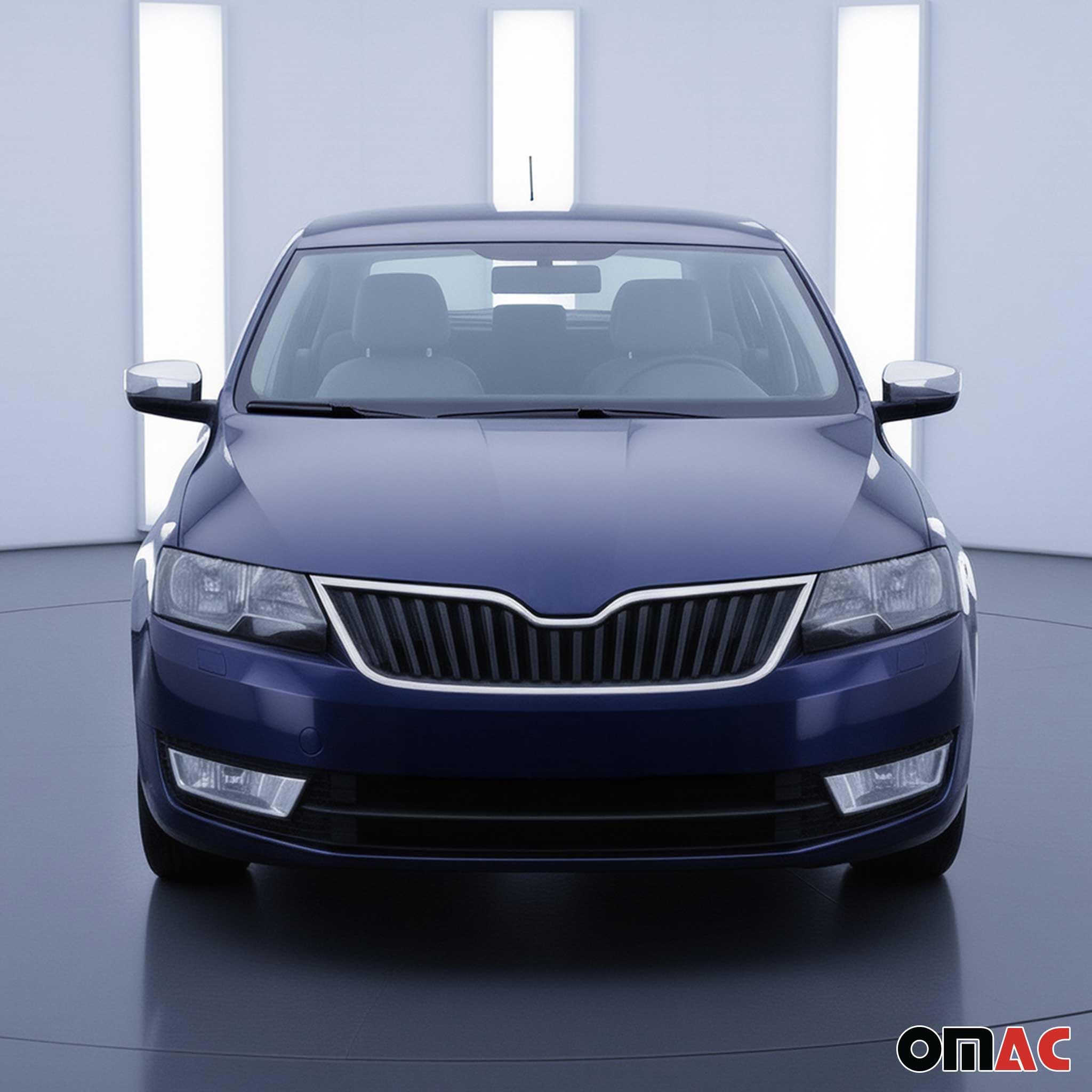 OMAC Nakładki na Lusterka Spiegelabdeckung kompatybilny z Skoda Rapid Limo 2012-2019 Stal Nierdzewna Srebrny