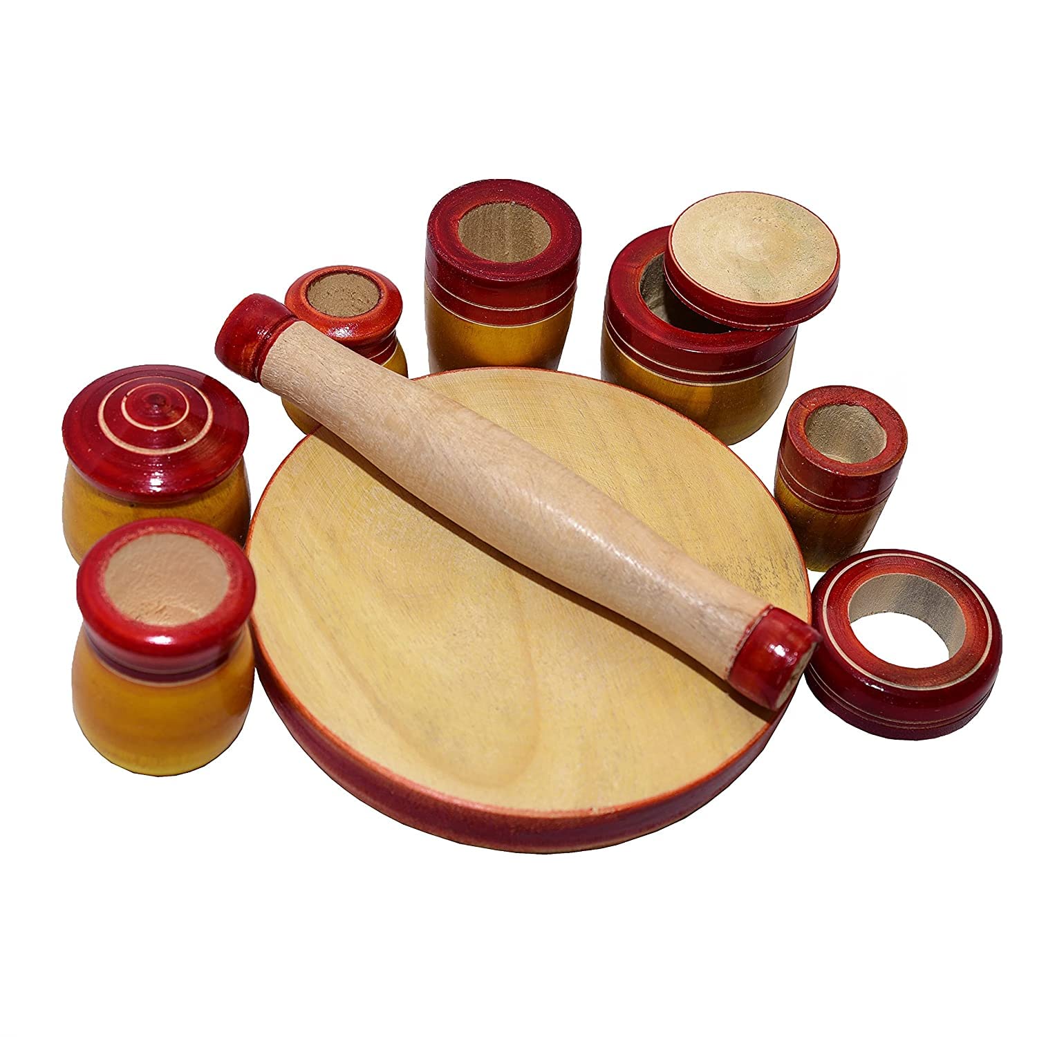 Channapatna Toys Traditional Wooden Kitchen Set for Kids Girls Cooking Toys Play Set for Baby, Boys (3 Years+) - Multicolor - 9 Pieces Toy Set - Pretend & Play Preschool Toy (B09QT2RP71) Amazon Price History, Amazon Price Tracker