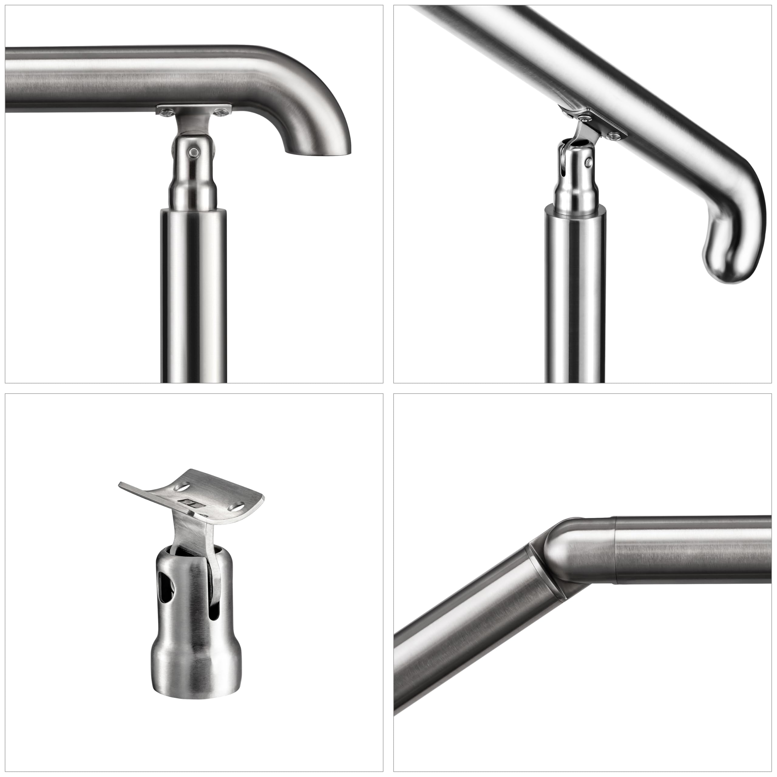 AICA Edelstahl-Treppengeländer für 4–5 Stufen (162 cm, silber), Winkelverstellbares Geländer, Eingangsgeländer für Hauseingänge sowie Innen- und Außenbereiche
