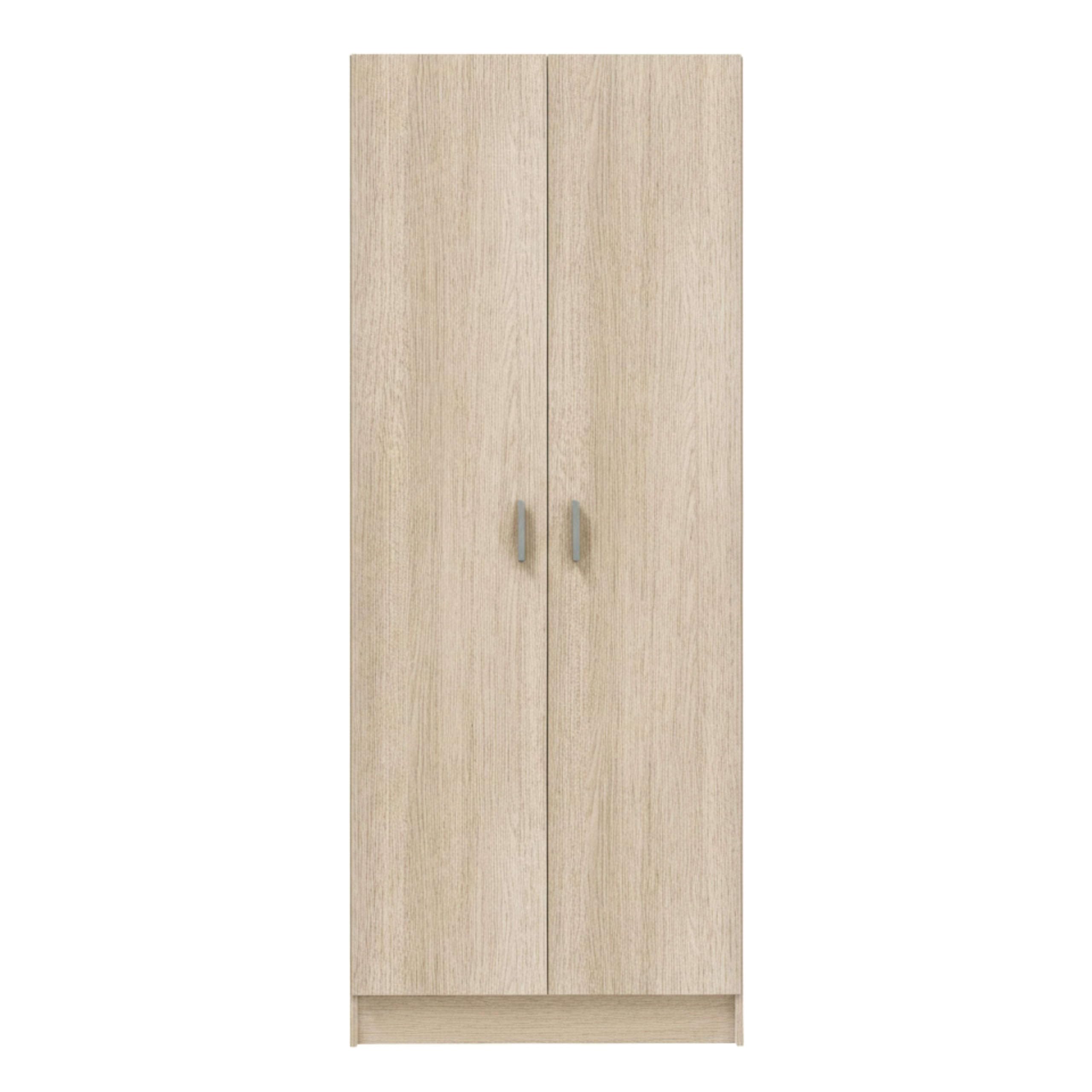 Habitdesign Armario Multiusos, Escobero 2 Puertas 3 Estantes, 180x73x37 (AltoxAnchoxFondo - en cm), Color Roble