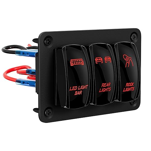 Daiertek Panel de interruptor basculante de 3 bandas, barra de luz LED de 12 V, panel de interruptor marino impermeable, panel de interruptor LED