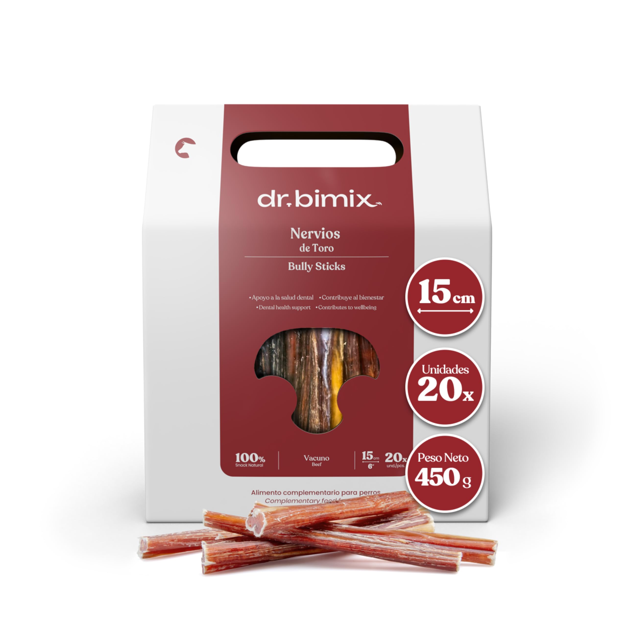 Ochsenziemer für Hunde natürlicher getrockneter Snack, Zahngesundheit 450g | dr. bimix Bullnerven für Hunde Wohlbefinden, hohe Härte, ohne Zusatzstoffe, 1 Packung (20 Stück)