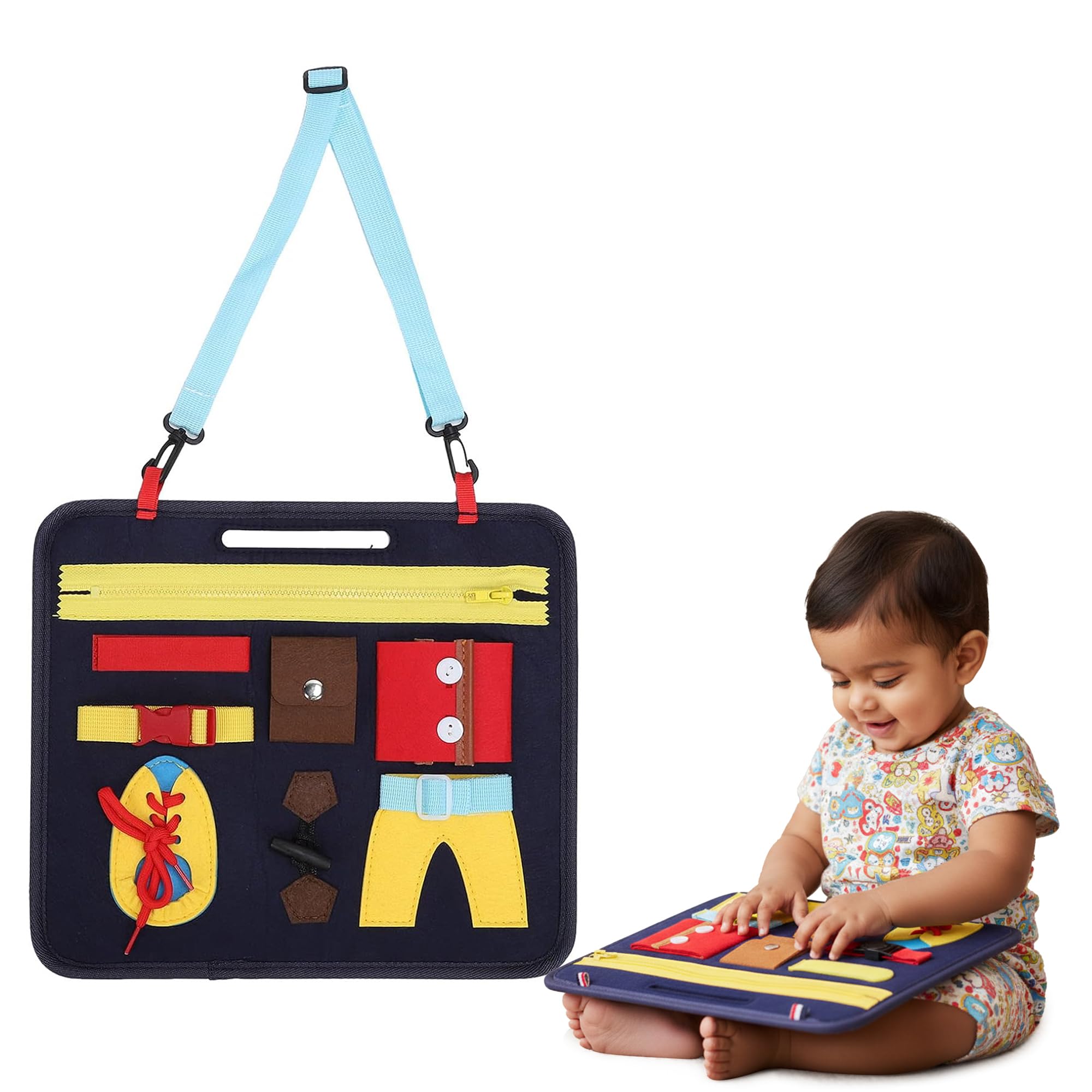 Montessori Busy Board for Kids– Educational Sensory Toy with Zippers, Buckles & Buttons | Fine Motor Skills Learning Activity Board for Kids | Creative Toys for Boys & Girls (Multicolor)